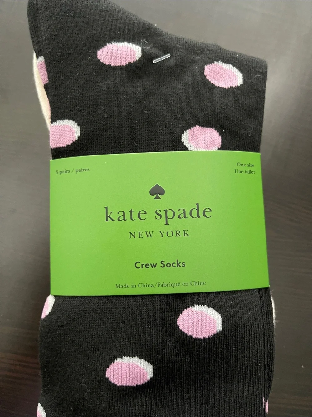Kate Spade ♠️ trio of solid Pink and cream Polka black Dot Crew Socks